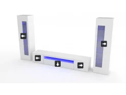 Hot Dmora Sistema de parede Dcontin, conjunto de sala de TV, móveis de sala multiuso com luz LED, 100% Fabricado na Itália, 290x40h162 cm, brilhante Branco