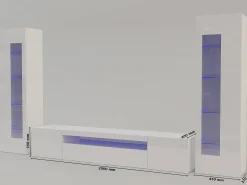 Hot Dmora Sistema de parede Dcontin, conjunto de sala de TV, móveis de sala multiuso com luz LED, 100% Fabricado na Itália, 290x40h162 cm, brilhante Branco