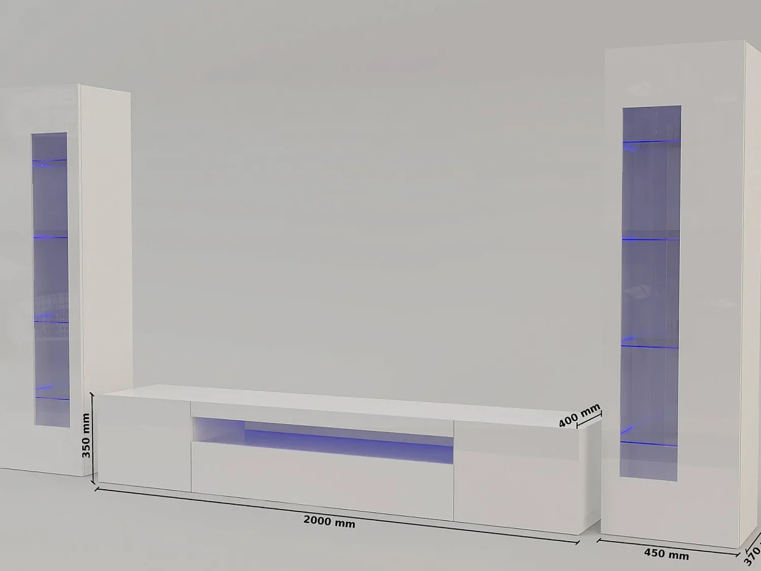 Hot Dmora Sistema de parede Dcontin, conjunto de sala de TV, móveis de sala multiuso com luz LED, 100% Fabricado na Itália, 290x40h162 cm, brilhante Branco