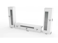 Hot Dmora Sistema de parede Dcontin, conjunto de sala de TV, móveis de sala multiuso com luz LED, 100% Fabricado na Itália, 290x40h162 cm, brilhante Branco