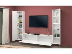 Sale Dmora Sistema de parede Ddurmis, conjunto de sala de TV com 3 portas, móveis de sala multiuso, 100% fabricado na Itália, 260x30h180 cm, brilhante Branco