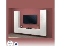 Sale Dmora Sistema de parede Ddurmis, conjunto de sala de TV com 3 portas, móveis de sala multiuso, 100% fabricado na Itália, 260x30h180 cm, brilhante Branco