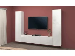 Sale Dmora Sistema de parede Ddurmis, conjunto de sala de TV com 3 portas, móveis de sala multiuso, 100% fabricado na Itália, 260x30h180 cm, brilhante Branco