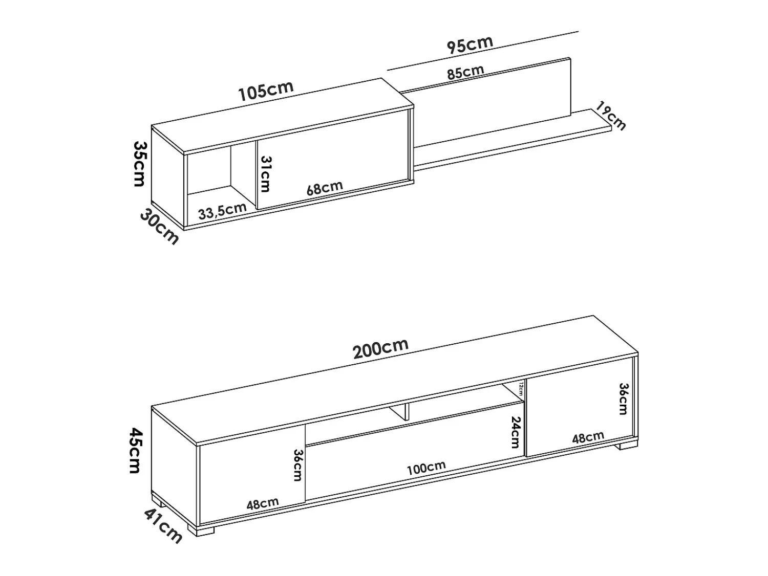 Móvel De Tv*Dmora Sistema de parede Dfalcon, móvel de sala de TV, móveis de sala multiuso, 200x41h180 cm, carvalho e branco Natural claro / Branco
