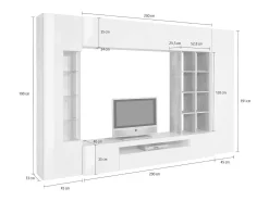 Móvel De Tv|Dmora Sistema de parede Dfazz, conjunto de sala de TV, móveis de sala multiuso, 100% fabricado na Itália, 290x40h192 cm, brilhante e concreto Branco