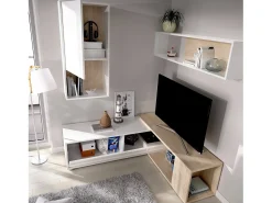Dmora Sistema de parede Dgam, Conjunto modular de sala de canto, Móveis de sala multiposições, 230x41h180 cm, e Carvalho^ Móvel De Tv