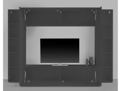 Móvel De Tv*Dmora Sistema de parede Dgirm, conjunto de sala de TV com 4 portas, móveis de sala multiuso, 100% Fabricado na Itália, 260x30h180 cm, Antracite Preto