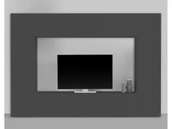 Móvel De Tv*Dmora Sistema de parede Dgirm, conjunto de sala de TV com 4 portas, móveis de sala multiuso, 100% Fabricado na Itália, 260x30h180 cm, Antracite Preto