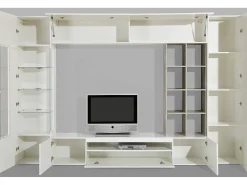 Online Dmora Sistema de parede Dlazzar, móvel de sala de TV, móveis de sala multiuso com luz LED, 100% Fabricado na Itália, 290x40h192 cm, Ardósia e Bordo Cinza antracite