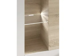 Dmora Sistema de parede Dmaj, Móvel de sala modular para TV, Composição de sala com móveis de parede e vitrines e luz LED, 260x42h185 cm, Carvalho e Branco^ Móvel De Tv