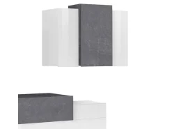 Dmora Sistema de parede Dmar, conjunto de sala de TV, móveis de sala multiuso, 100% fabricado na Itália, 240x45h180 cm, brilhante e ardósia Branco