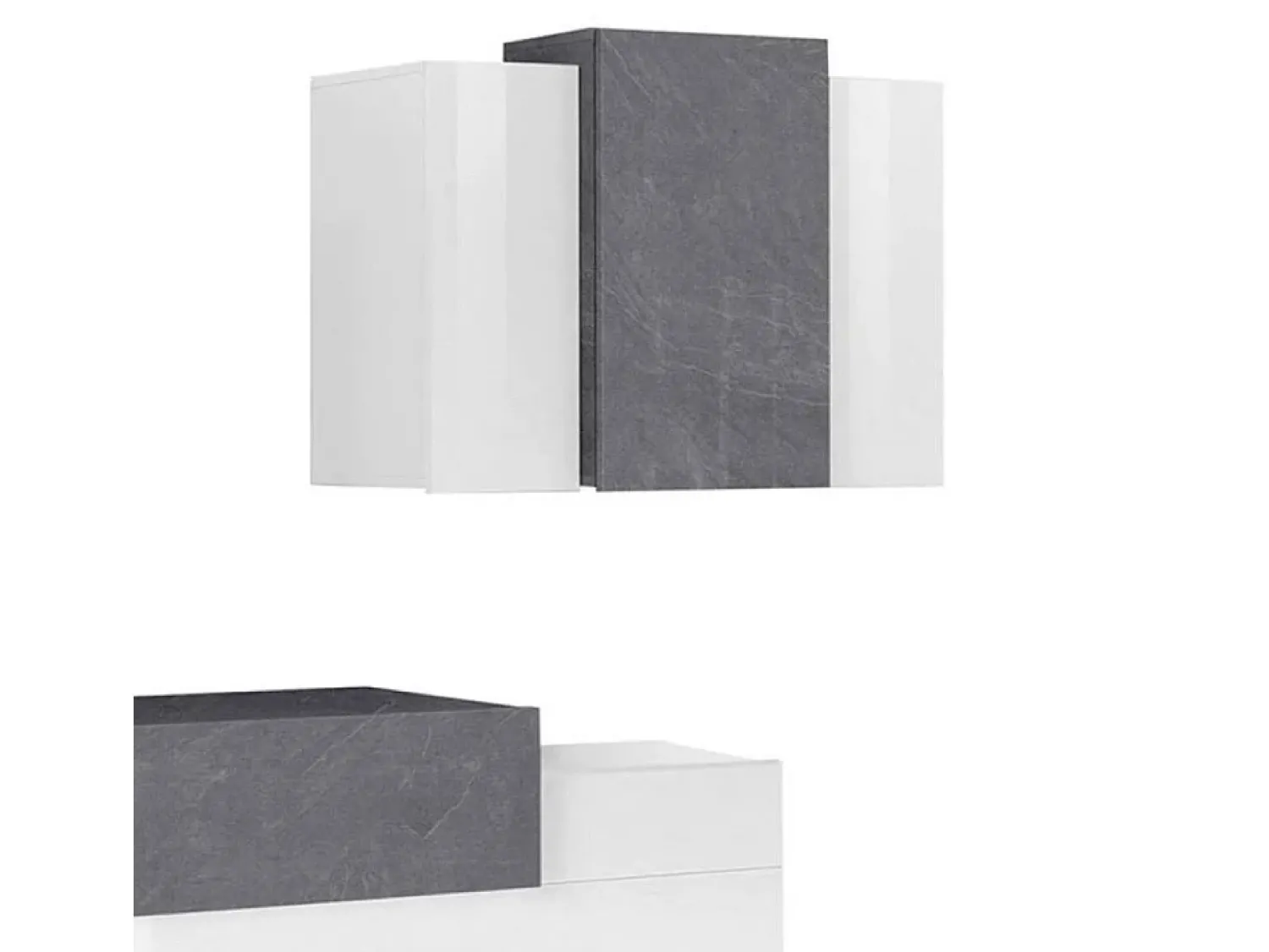 Dmora Sistema de parede Dmar, conjunto de sala de TV, móveis de sala multiuso, 100% fabricado na Itália, 240x45h180 cm, brilhante e ardósia Branco