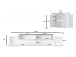 Dmora Sistema de parede Dmar, conjunto de sala de TV, móveis de sala multiuso, 100% fabricado na Itália, 240x45h180 cm, brilhante e ardósia Branco