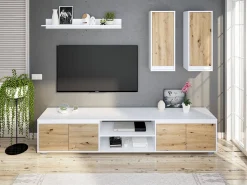 Móvel De Tv|Dmora Sistema de parede Dnuh, Conjunto de sala, Móveis de sala multiuso, Composição para sala moderna, 200x40h114 cm, e Carvalho Branco