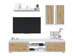 Móvel De Tv|Dmora Sistema de parede Dnuh, Conjunto de sala, Móveis de sala multiuso, Composição para sala moderna, 200x40h114 cm, e Carvalho Branco