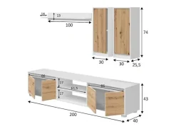 Móvel De Tv|Dmora Sistema de parede Dnuh, Conjunto de sala, Móveis de sala multiuso, Composição para sala moderna, 200x40h114 cm, e Carvalho Branco