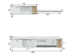 Dmora Sistema de parede Dolze, Armário de sala com portas, Armário suspenso com prateleira, Aparador multiuso, 200x40h47 cm, e Carvalho^ Móvel De Tv