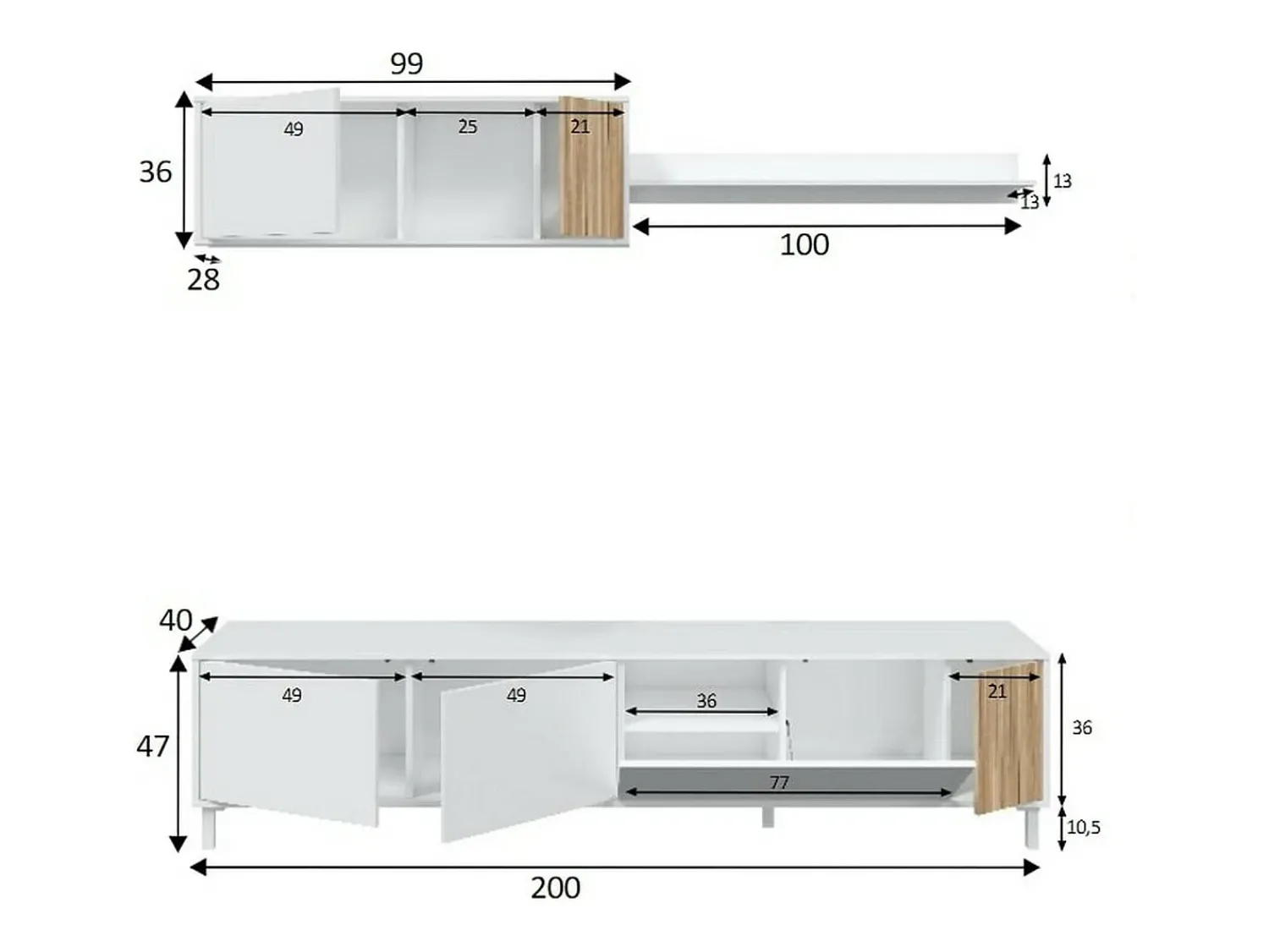 Dmora Sistema de parede Dolze, Armário de sala com portas, Armário suspenso com prateleira, Aparador multiuso, 200x40h47 cm, e Carvalho^ Móvel De Tv
