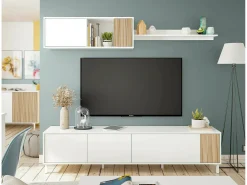 Dmora Sistema de parede Dolze, Armário de sala com portas, Armário suspenso com prateleira, Aparador multiuso, 200x40h47 cm, e Carvalho^ Móvel De Tv