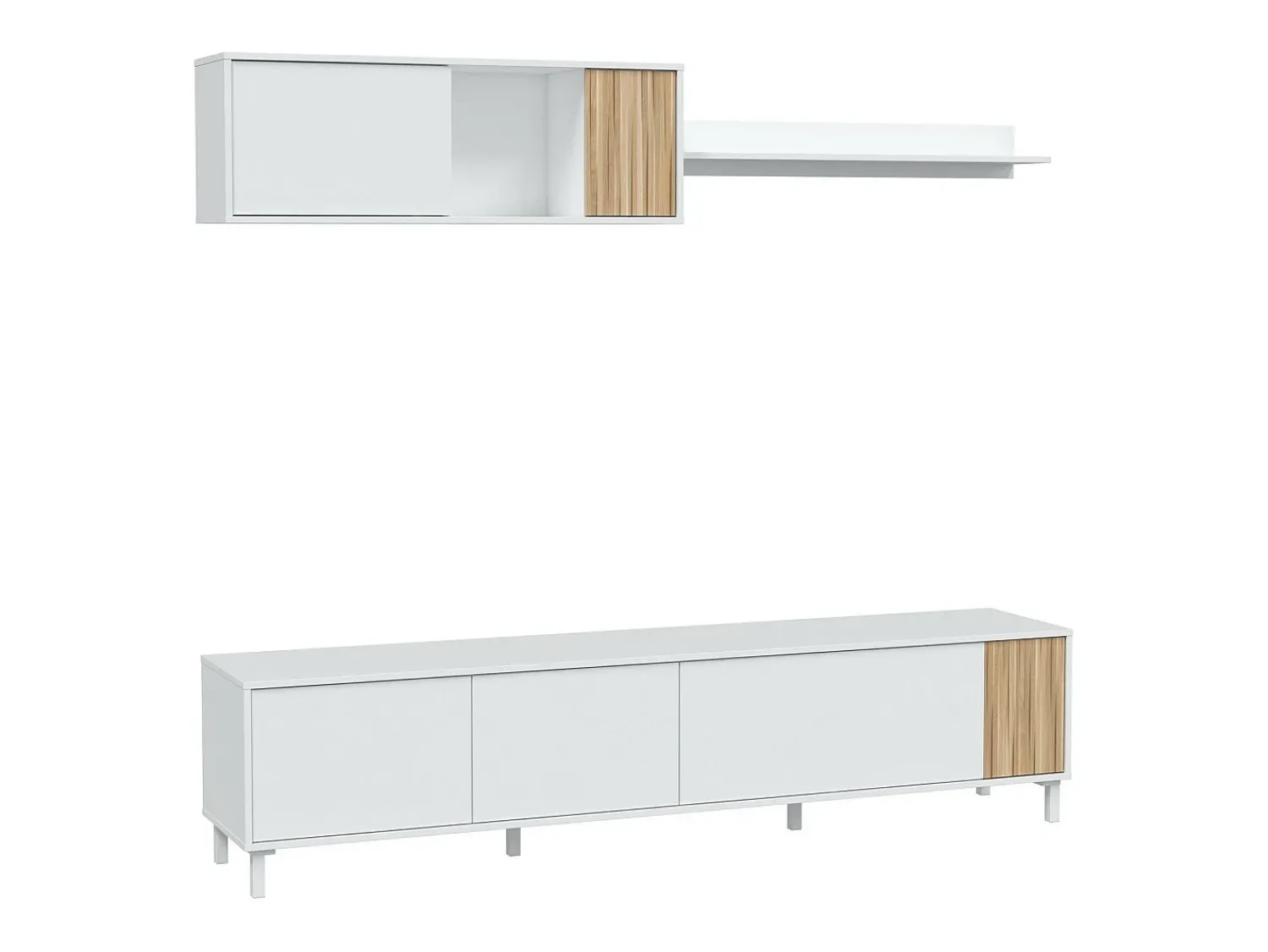 Dmora Sistema de parede Dolze, Armário de sala com portas, Armário suspenso com prateleira, Aparador multiuso, 200x40h47 cm, e Carvalho^ Móvel De Tv