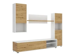 Móvel De Tv*Dmora Sistema de parede Foraker, conjunto de sala de TV, móveis de sala multiuso, 220x41h180 cm, carvalho atado e branco Castanho