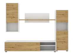 Móvel De Tv*Dmora Sistema de parede Foraker, conjunto de sala de TV, móveis de sala multiuso, 220x41h180 cm, carvalho atado e branco Castanho