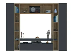 Dmora Sistema de parede Gilberto, conjunto de sala de TV com 3 portas, móveis de sala multiuso, 100% Fabricado na Itália, 270x35h210 cm, Antracite e Carvalho^ Móvel De Tv