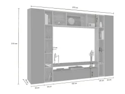 Dmora Sistema de parede Gilberto, conjunto de sala de TV com 3 portas, móveis de sala multiuso, 100% Fabricado na Itália, 270x35h210 cm, Antracite e Carvalho^ Móvel De Tv