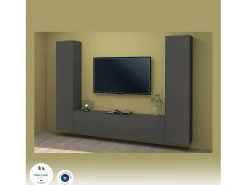 Dmora Sistema de parede Giordano, conjunto de sala de TV com 3 portas, móveis de sala multiuso, 100% Fabricado na Itália, 260x30h180 cm, Antracite^ Móvel De Tv