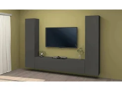 Dmora Sistema de parede Giordano, conjunto de sala de TV com 3 portas, móveis de sala multiuso, 100% Fabricado na Itália, 260x30h180 cm, Antracite^ Móvel De Tv