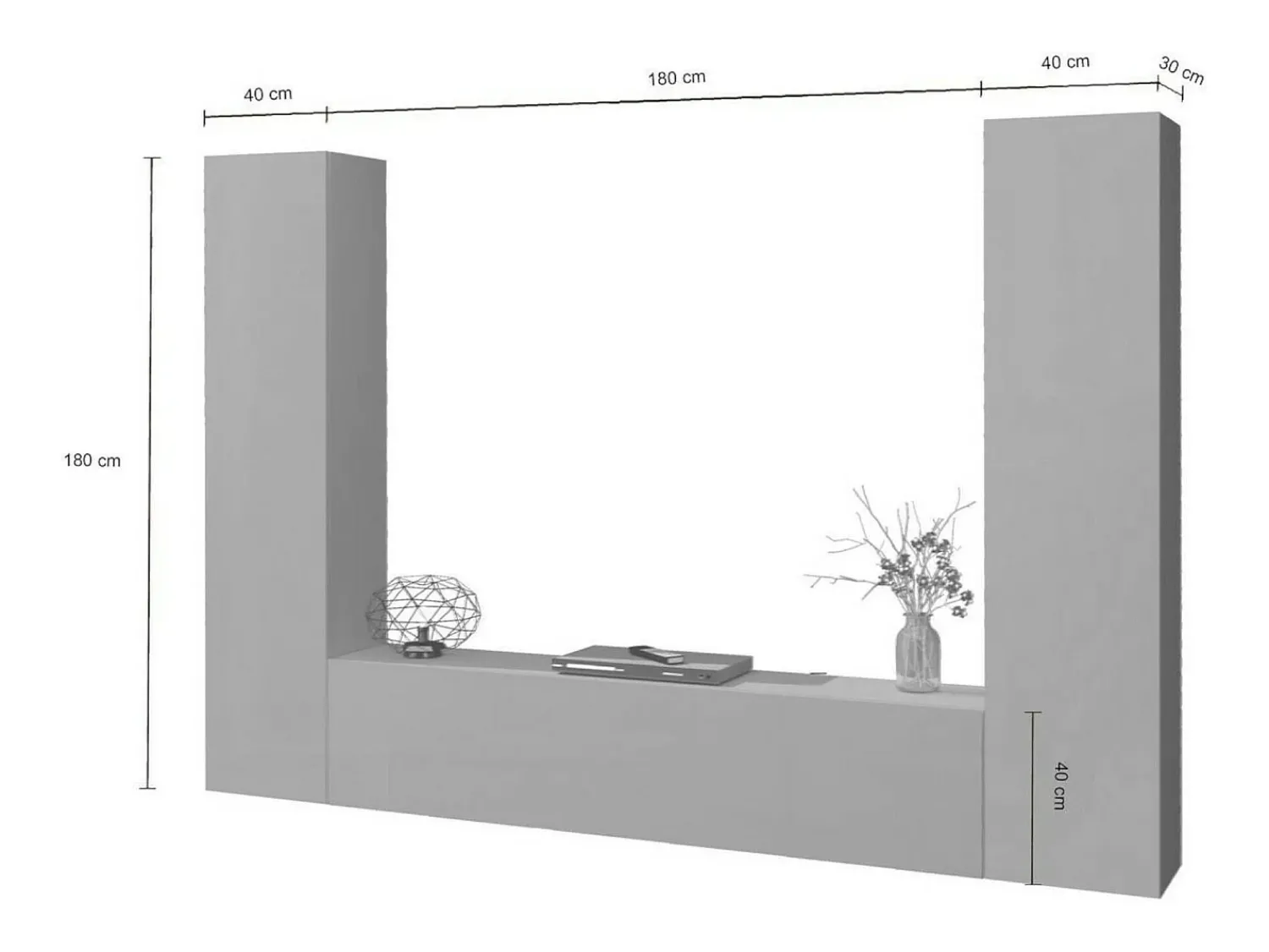 Dmora Sistema de parede Giordano, conjunto de sala de TV com 3 portas, móveis de sala multiuso, 100% Fabricado na Itália, 260x30h180 cm, Antracite^ Móvel De Tv