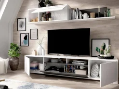 Dmora Sistema de parede Gruf, móvel de sala de TV, mobiliário de sala multiuso, 200x41h180 cm, Branco e Antracite^ Móvel De Tv