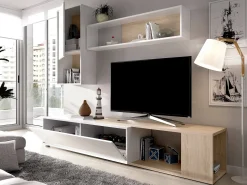 Hot Dmora Sistema de parede Legnone, Conjunto modular de sala de canto, Móveis de sala multiposições, 230x41h180 cm, e Carvalho Branco
