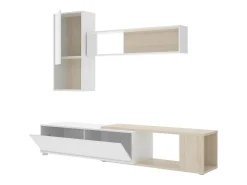 Hot Dmora Sistema de parede Legnone, Conjunto modular de sala de canto, Móveis de sala multiposições, 230x41h180 cm, e Carvalho Branco