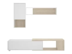 Hot Dmora Sistema de parede Legnone, Conjunto modular de sala de canto, Móveis de sala multiposições, 230x41h180 cm, e Carvalho Branco