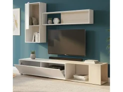 Hot Dmora Sistema de parede Legnone, Conjunto modular de sala de canto, Móveis de sala multiposições, 230x41h180 cm, e Carvalho Branco