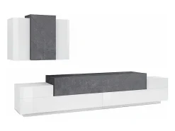 Móvel De Tv|Dmora Sistema de parede Ruben, conjunto de sala de TV, móveis de sala multiuso, 100% fabricado na Itália, 240x45h180 cm, brilhante e ardósia Branco