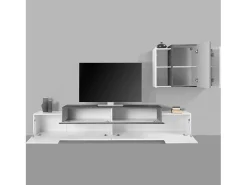 Móvel De Tv|Dmora Sistema de parede Ruben, conjunto de sala de TV, móveis de sala multiuso, 100% fabricado na Itália, 240x45h180 cm, brilhante e ardósia Branco