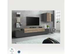 Dmora Sistema de parede Ruben, móvel de sala de TV, móveis de sala multiuso, 100% Fabricado na Itália, 240x45h180 cm, Antracite e Bordo^ Móvel De Tv
