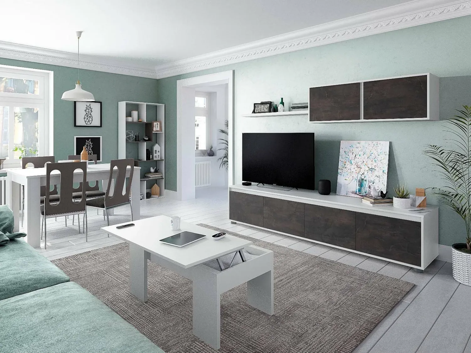Dmora Sistema de parede Savannah, móvel de sala de TV, composição de conjunto de sala, conjunto de sala com móvel de parede, 200x41h43 cm, e Ã"xido^ Móvel De Tv