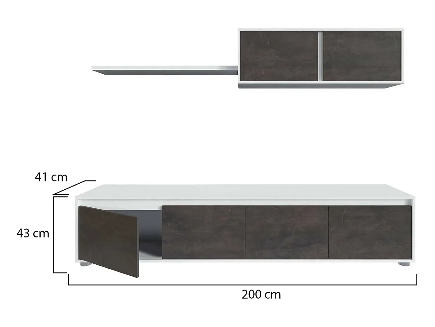 Dmora Sistema de parede Savannah, móvel de sala de TV, composição de conjunto de sala, conjunto de sala com móvel de parede, 200x41h43 cm, e Ã"xido^ Móvel De Tv