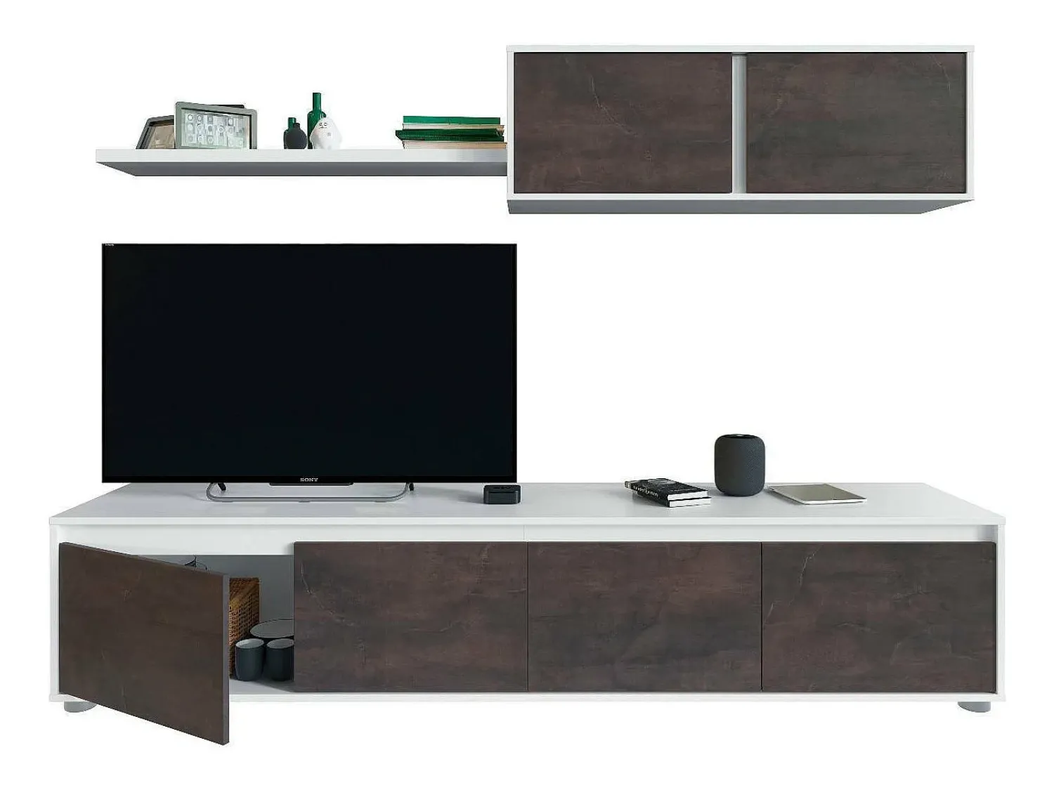 Dmora Sistema de parede Savannah, móvel de sala de TV, composição de conjunto de sala, conjunto de sala com móvel de parede, 200x41h43 cm, e Ã"xido^ Móvel De Tv