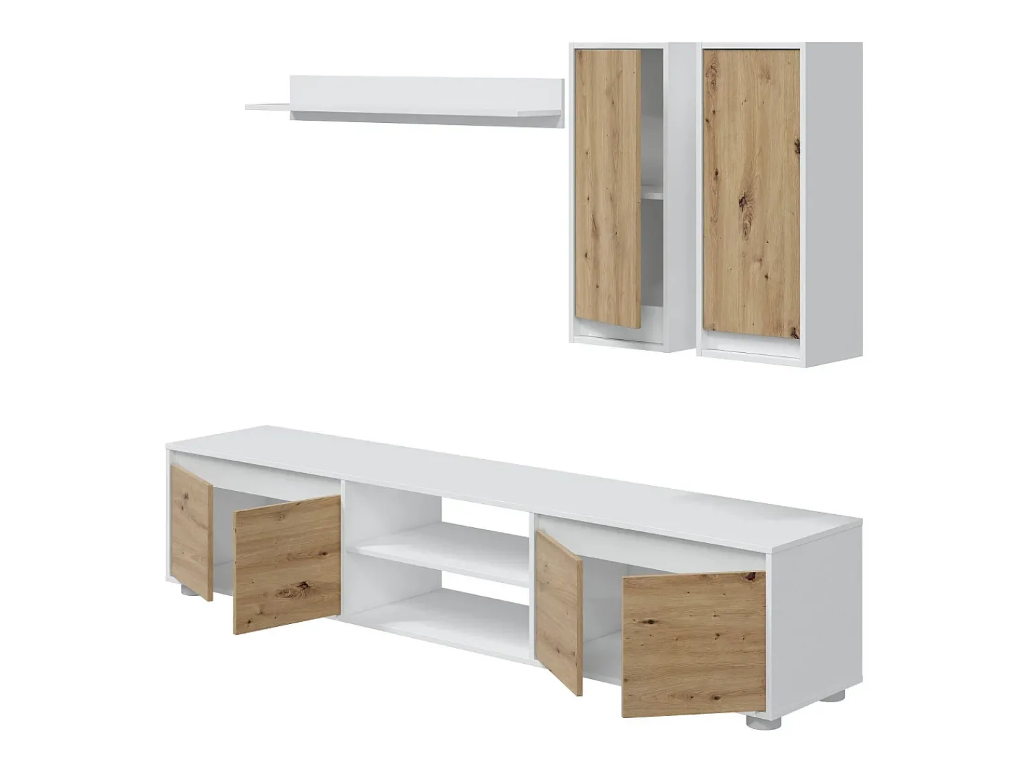 Móvel De Tv|Dmora Sistema de parede Wells, Conjunto de sala, Móveis de sala multiuso, Composição para sala moderna, 200x40h114 cm, e Carvalho Branco