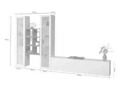 Móvel De Tv|Dmora Sitema de parede Ero, conjunto de ala de TV com 3 porta, mobiliário de ala multiuo com vitrine e luz LED, 100% Fabricado na Itália, 320x30h180 cm, brilhante Branco