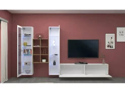Móvel De Tv|Dmora Sitema de parede Ero, conjunto de ala de TV com 3 porta, mobiliário de ala multiuo com vitrine e luz LED, 100% Fabricado na Itália, 320x30h180 cm, brilhante Branco