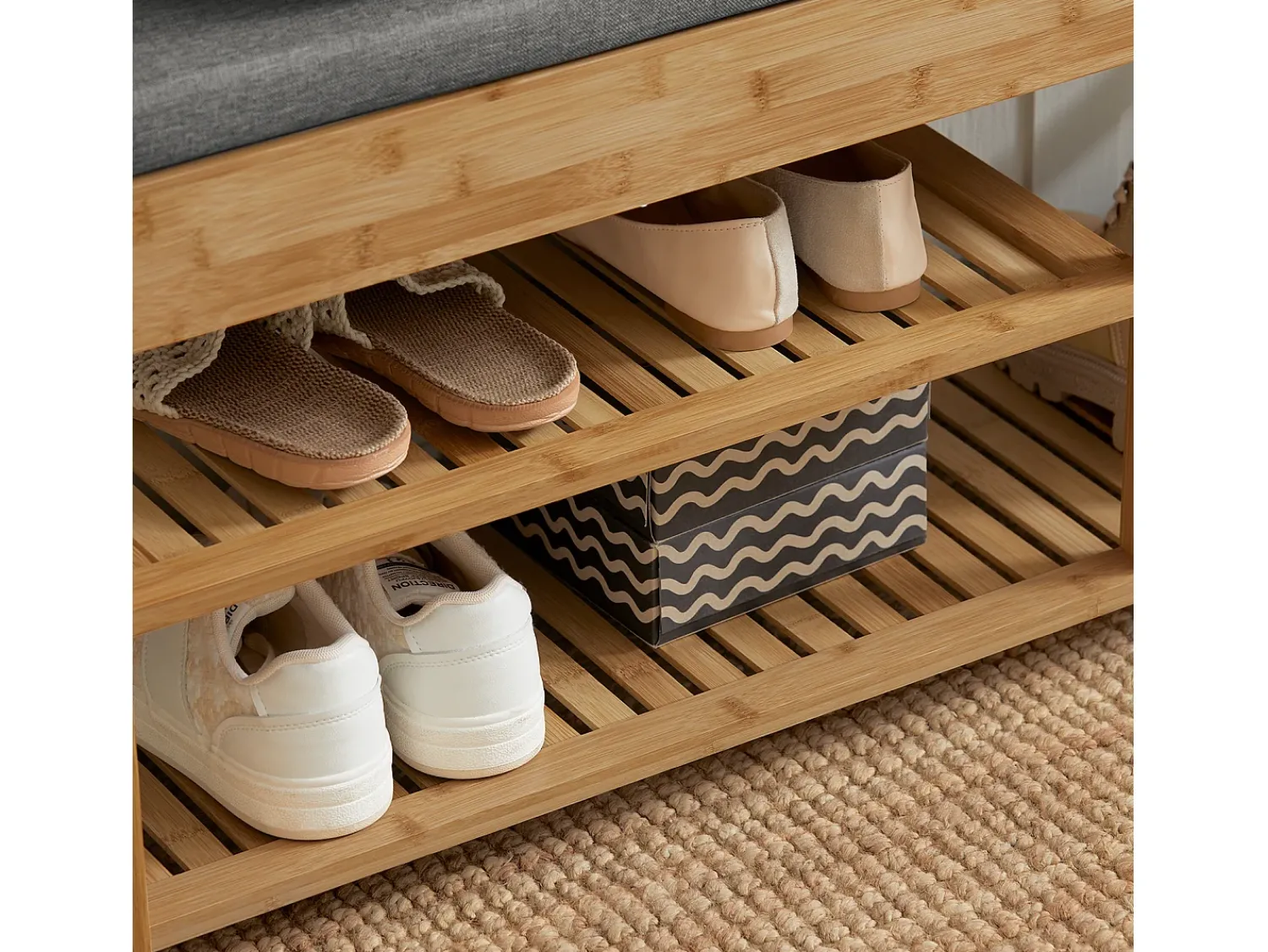 Móvel De Arrumação|Sapateira|Sobuy Armário de sapatos com prateleira, banco, Banco com sapateira FSR47-N Natural escuro