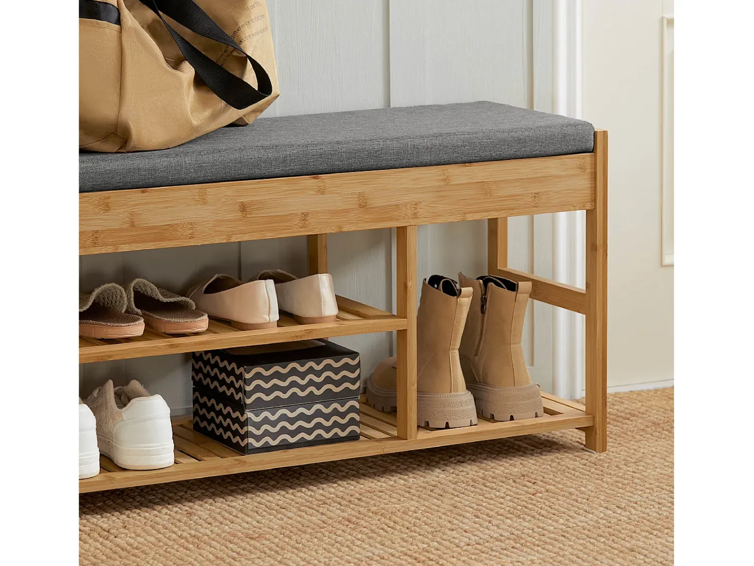 Móvel De Arrumação|Sapateira|Sobuy Armário de sapatos com prateleira, banco, Banco com sapateira FSR47-N Natural escuro