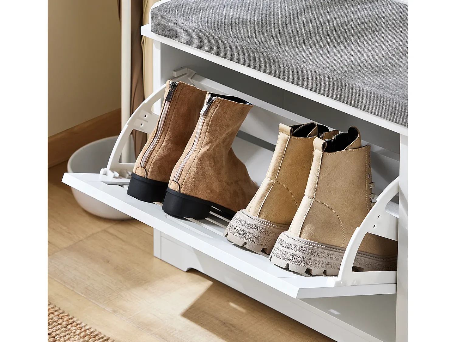 Móvel De Arrumação|Sapateira*Sobuy Armário de sapatos com prateleira, banco, Banco com sapateira FSR184-K-W Branco