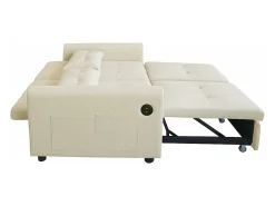 Sofá*ModernLuxe Sofá 3 em 1 - Sofá de 2 lugares - Encosto ajustável - Com porta USB - Bolsos nos braços + Almofadas - Bege
