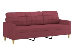 Sofá|vidaxl Sofá 3 lug. + almofadas decorativas 180cm tecido tinto Vermelho